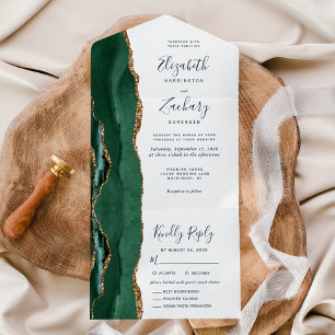 Smaragdgrüne Gold-Menüoptionen Hochzeit All In One Einladung