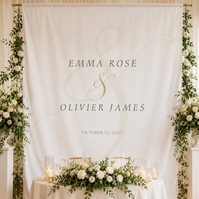 Smaragdgrüne Gold-Monogramm-Hochzeitskulisse Wandteppich (Emerald Green Gold Monogram Wedding Backdrop)