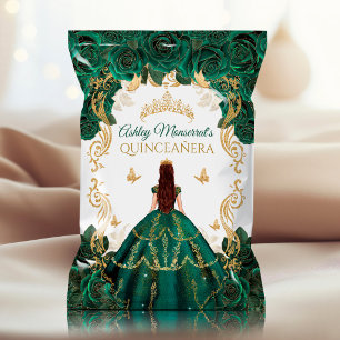 Smaragdgrüne Gold Quinceanera Chip-Tüte mit Krone Flyer