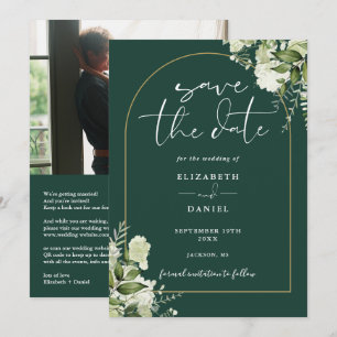 Smaragdgrüne Goldbogen-Foto-QR-Code-Hochzeit Save The Date