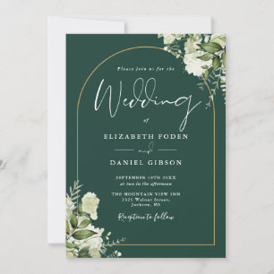 Smaragdgrüne Goldbogen-Monogramm-Hochzeit Einladung