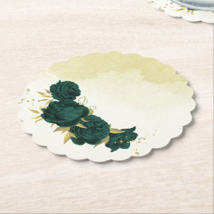 Smaragdgrüne goldene Blumenhochzeit Untersetzer