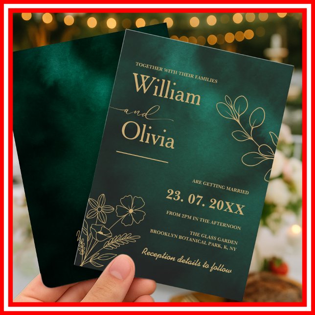 Smaragdgrüne & Goldene Botanische Hochzeit Einladung (Von Creator hochgeladen)
