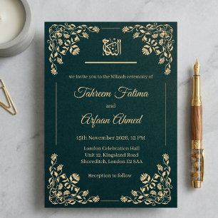 Smaragdgrüne goldene florale Nikkah-Muslim-Hochzei Einladung