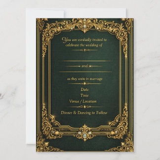 Smaragdgrüne Goldene Königliche Hochzeitseinladung Karte