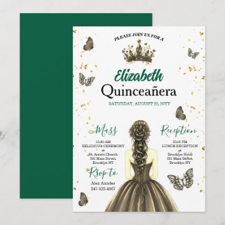 Smaragdgrüne Goldene Quinceañera-Einladung Einladung
