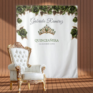 Smaragdgrüne goldene Rosen Quinceañera Hintergrund Wandteppich