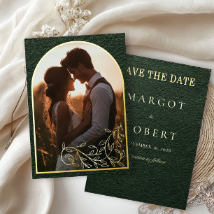Smaragdgrüne Goldfolie Foto Save-the-Date-Karte Folieneinladung