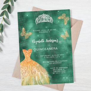 Smaragdgrüne Goldkleid-Tiara Luxus Quinceanera Einladung