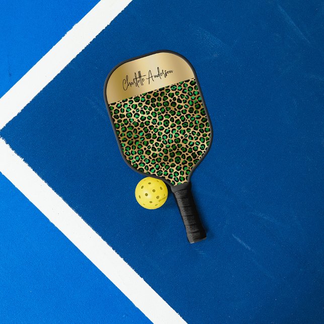 Smaragdgrüne Goldleopard-Musterschrift Pickleball Schläger (Von Creator hochgeladen)