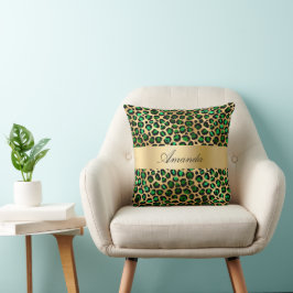Smaragdgrüne Goldleopard-Name elegantes Drehbuch Kissen