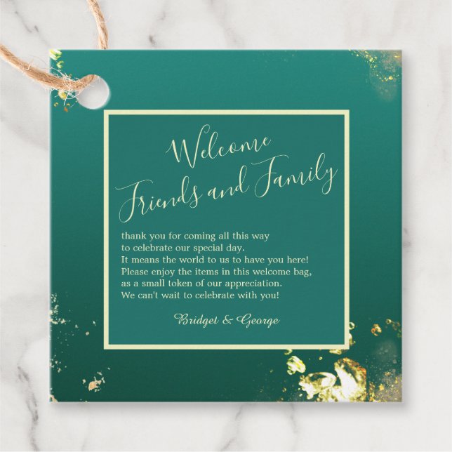 Smaragdgrüne Goldschmucktöne Hochzeit Geschenkanhänger (Vorderseite)