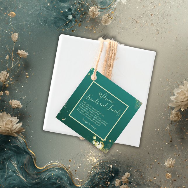 Smaragdgrüne Goldschmucktöne Hochzeit Geschenkanhänger (Von Creator hochgeladen)