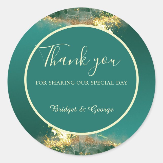 Smaragdgrüne Goldschmucktöne Hochzeit Runder Aufkleber (Vorderseite)