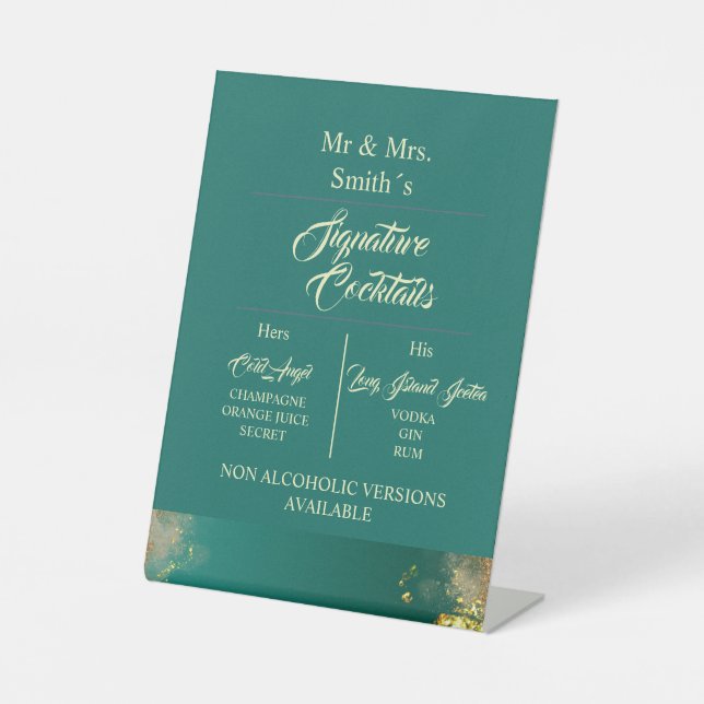 Smaragdgrüne Goldschmucktöne Hochzeit Sockelschild (Vorderseite)