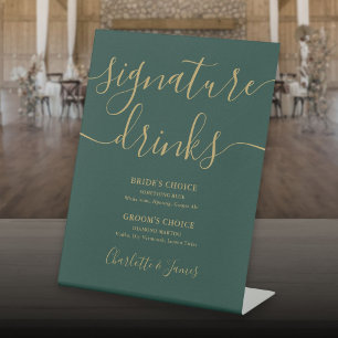 Smaragdgrüne Goldschrift Hochzeits-Signature-Drink Sockelschild