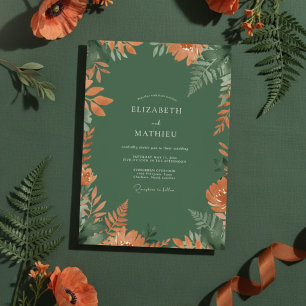 Smaragdgrüne herbstliche botanische Hochzeit Einladung