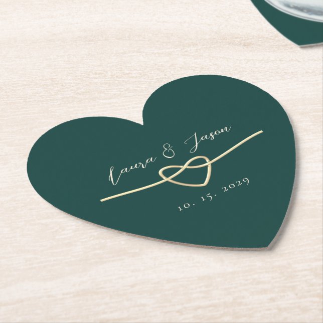 Smaragdgrüne Herz-Hochzeitspapieruntersetzer Untersetzer (angewinkelt)