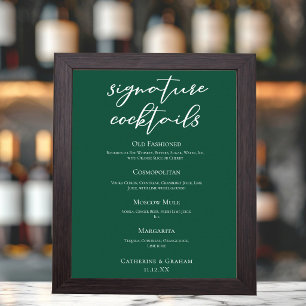 Smaragdgrüne Hochzeits-Signatur-Cocktails Bar Menu Poster