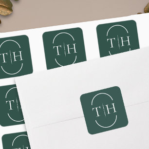 Smaragdgrüne Hochzeitsmonogramm in ovalem Rahmen Quadratischer Aufkleber