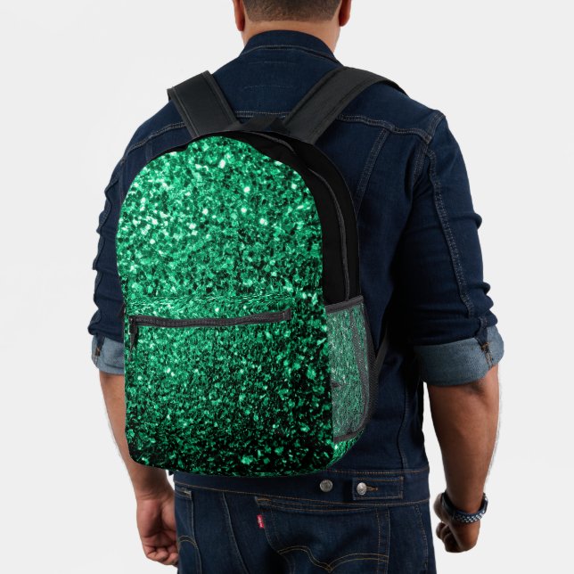 Smaragdgrüne Imitate Glitzer Glitzern und Schwarz Bedruckter Rucksack (Insitu (Modell))