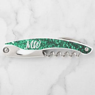 Smaragdgrüne Imitate Glitzern Glitzern Monogram Kellnermesser