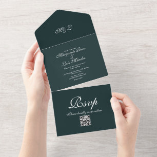 Smaragdgrüne Kalligrafie-Schrift Hochzeit All In One Einladung