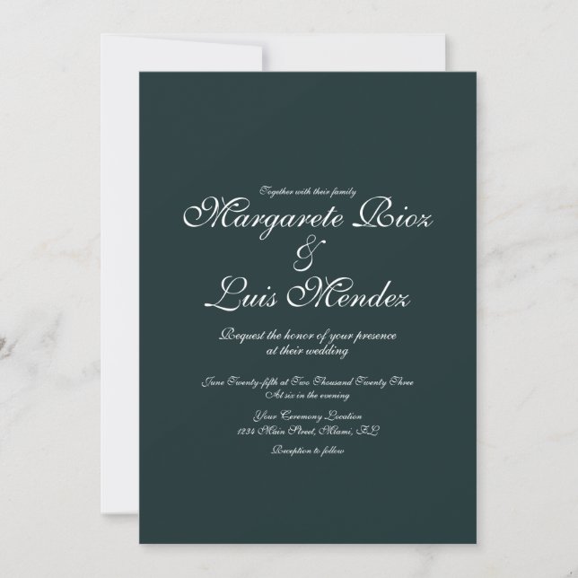 Smaragdgrüne Kalligrafie-Schrift Hochzeit Einladung (Vorderseite)