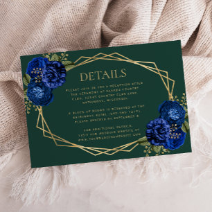 Smaragdgrüne königsblaue florale Hochzeitsdetails RSVP Karte