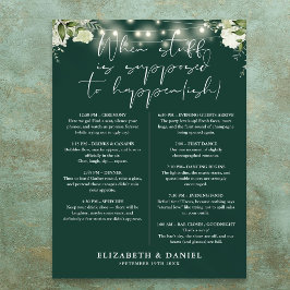 Smaragdgrüne Lichterketten Florales Hochzeitsprogr Poster