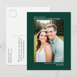 Smaragdgrüne Minimal-Hochzeitsfoto Save The Date Ankündigungspostkarte