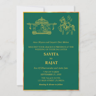 Smaragdgrüne moderne indische Hochzeit Einladung