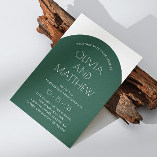 Smaragdgrüne moderne Typografie-Bogenhochzeit + QR Einladung