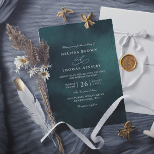 Smaragdgrüne Monogramm Elegante QR-Code-Hochzeit Einladung