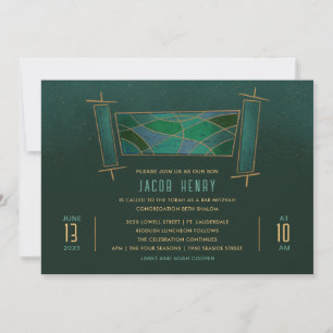 Smaragdgrüne Mosaik-Torah-Rolle Bar/Bat Mitzvah Einladung