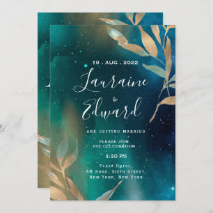 Smaragdgrüne Nebel Galaxie Nachthimmel Goldene Fol Einladung