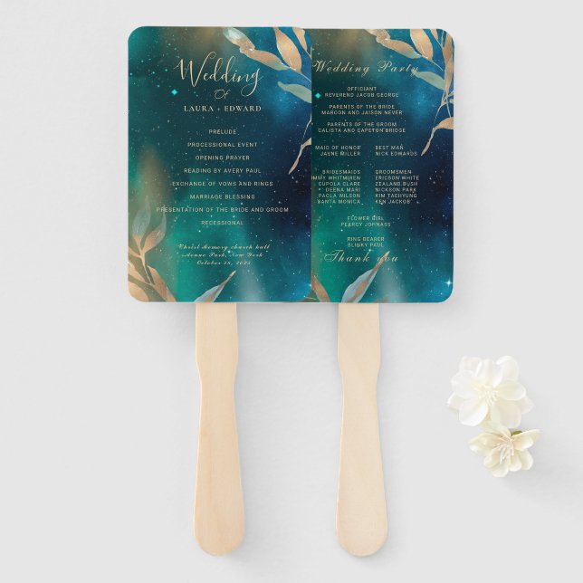 Smaragdgrüne Nebel Galaxie Nachthimmel Goldene Fol Fächer (Vorne und Hinten)