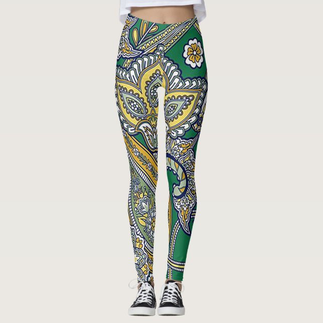 Smaragdgrüne Paisley-Leggings Leggings (Vorderseite)