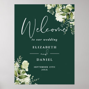 Smaragdgrüne Pflanzen Florales Hochzeits-Willkomme Poster