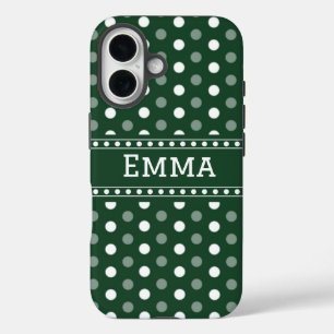 Smaragdgrüne Polka-Punkte iPhone 16 Hülle
