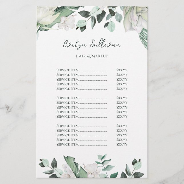 smaragdgrüne Preisliste Flyer (Vorne)