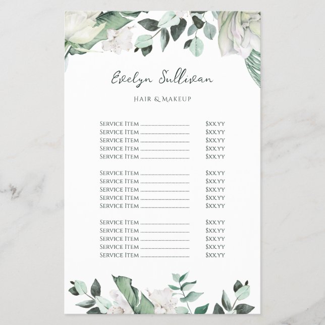 smaragdgrüne Preisliste Flyer (Vorne)