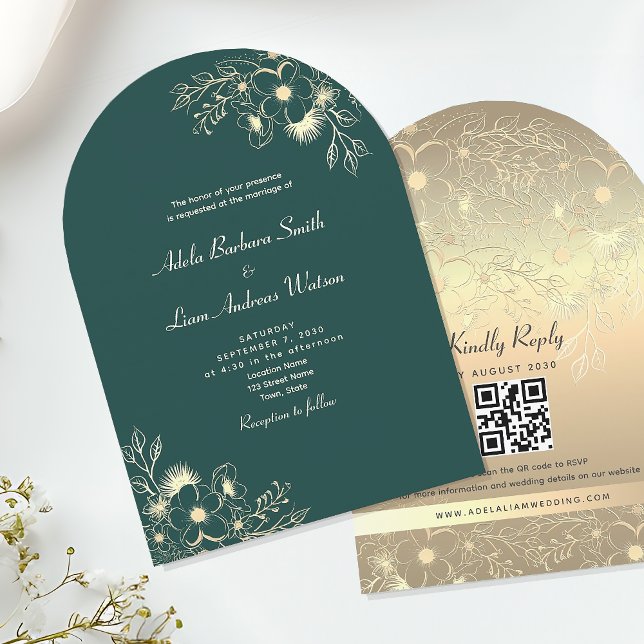 Smaragdgrüne QR-Code-Hochzeit Einladung (Von Creator hochgeladen)