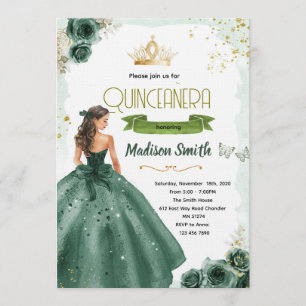 Smaragdgrüne Quinceañera-Einladung Einladung