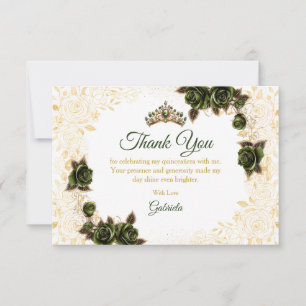 Smaragdgrüne Quinceañera Goldene Tiara Rosen   Dankeskarte