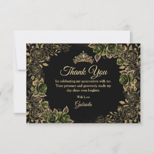 Smaragdgrüne Quinceañera Goldene Tiara Rosen   Dankeskarte