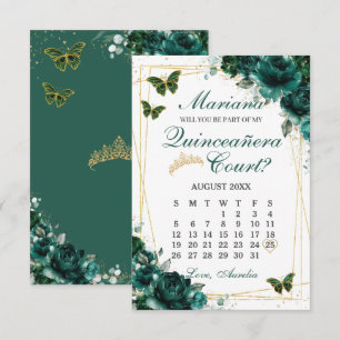 Smaragdgrüne Quinceanera-Hof-Antragskarte RSVP Karte