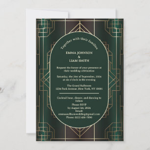 Smaragdgrüne Roaring 20s Hochzeitseinladung Einladung