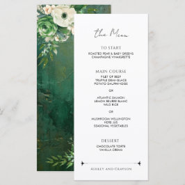 Smaragdgrüne Romantische Florale Hochzeit Menükarte