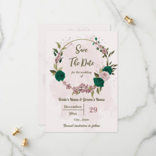 smaragdgrüne rosa Blume botanische Hochzeit Save The Date